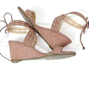 Marc Fisher blush “Journal” faux suede wrap heels